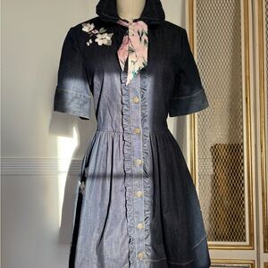 Kate Spade New York | Embroidered Denim Dress with Floral Scarf (4)